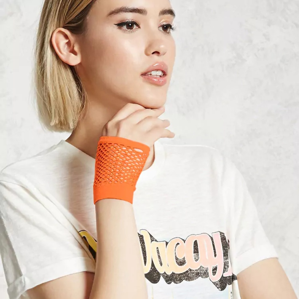 Punk Fishnet Gloves in Orange